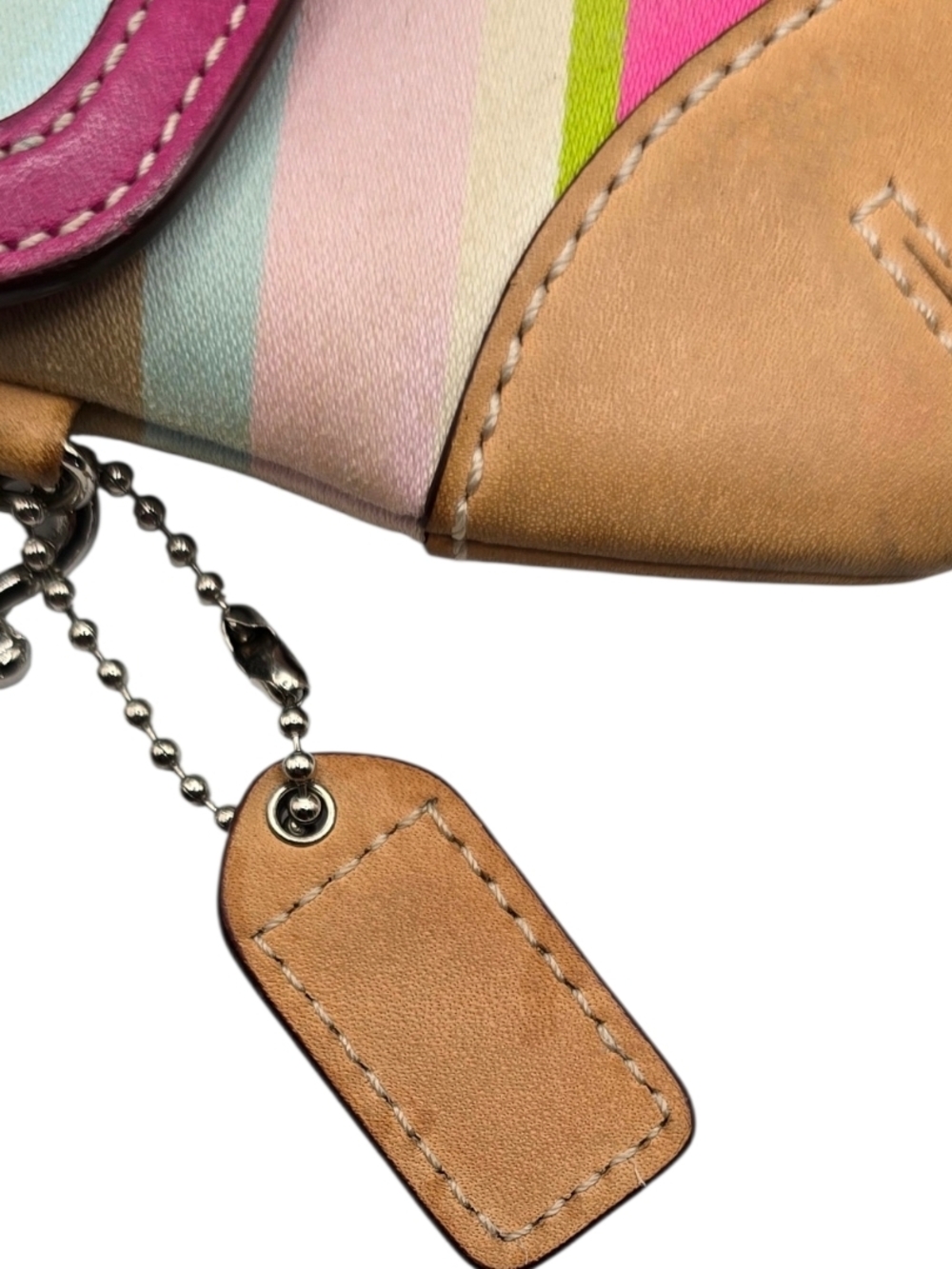 Coach Pink, Tan & Lime Stripe Wristlet Clutch - Picture 7 of 14